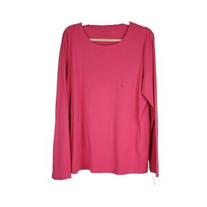 Talbots Top size XL 100% Cotton Long Sleeve Solid Crew Neck Tee Pink NEW $39.50